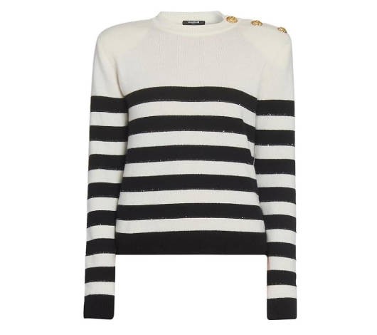 Balmain Three-Button Striped Rib-Knit Sweater